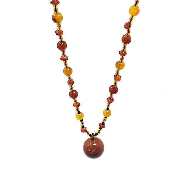 Handmade Fall Inspired Amber Toned and Carnelian Bead Choker Necklace - Picture 4 of 10